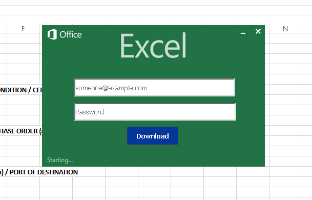 Order turns out to be phishing attack in Excel look